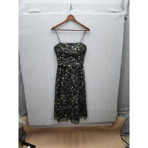 Jessica Howard Womens Black & Green Floral Dress Size 12 Polyester Spaghetti Str